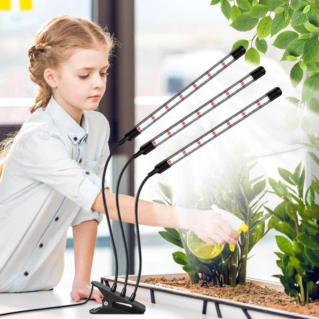 1Pack 3Köpfe Pflanzenlampe LED, Pflanzenlicht Vollspektrum, Pflanzenleuchte mit Zeitschaltuhr, 3 Far