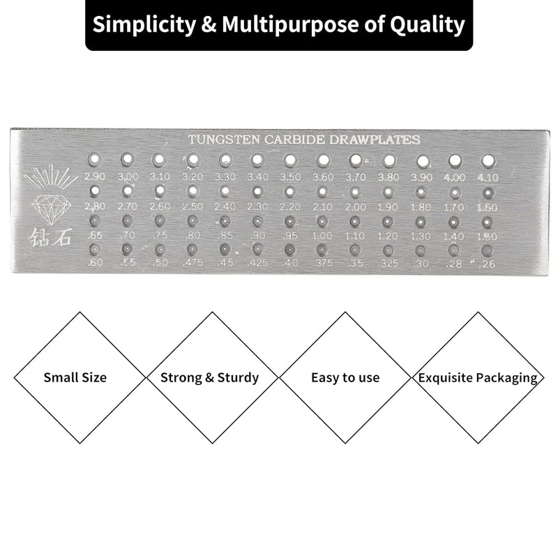 Draht Drawplate, 8"Drahtziehplatte mit 52 Runden Löchern, 0,26-4,10 mm Wolframcarbid-Drahtziehplatte