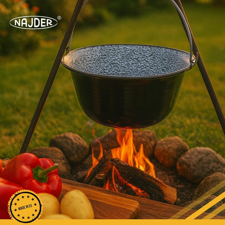 NAJDER Ungarischer Gulaschkessel, Gulaschtopf, Hängender emaillierter Kessel mit Griff, Servierkesse