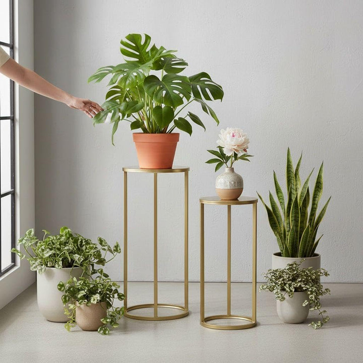 DanDiBo Blumenhocker Metall Gold Rund Blumenständer Beistelltisch 96510 2er Set Blumensäule Modern P