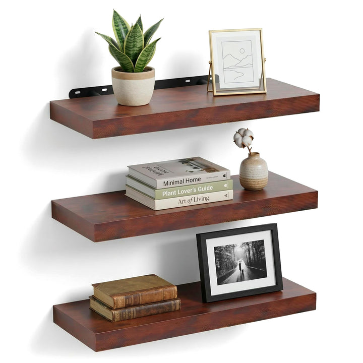 Relaxdays Wandregal, 3er Set, HBT: 4 x 40 x 23 cm, Holzoptik, Metall, Wandbretter Wohnzimmer, Flur,