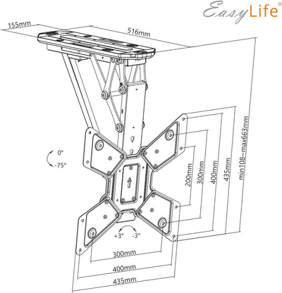 EasyLife TV Deckenhalterung für Fernseher elektrisch schwenkbar + Smart Home Integration, VESA Halte