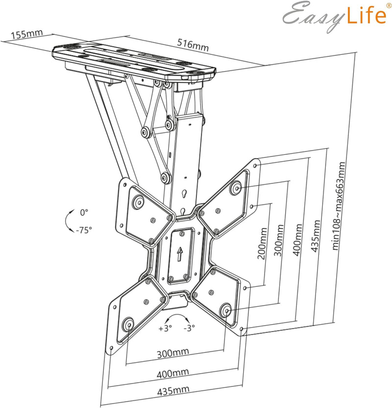 EasyLife TV Deckenhalterung für Fernseher elektrisch schwenkbar + Smart Home Integration, VESA Halte