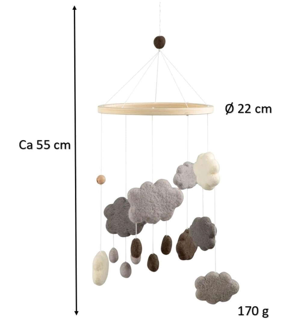 Sebra - Mobile - Windspiel - Wolken - Baumwolle - Ø 22 cm - Höhe 57 cm warm grey, warm grey