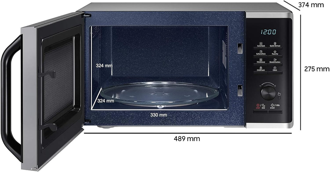 Samsung MS2AK3515AS/EG Mikrowelle, 800 W, 23 ℓ Garraum, 48,9 cm Breite, Kratzfester Keramik-Emaille-