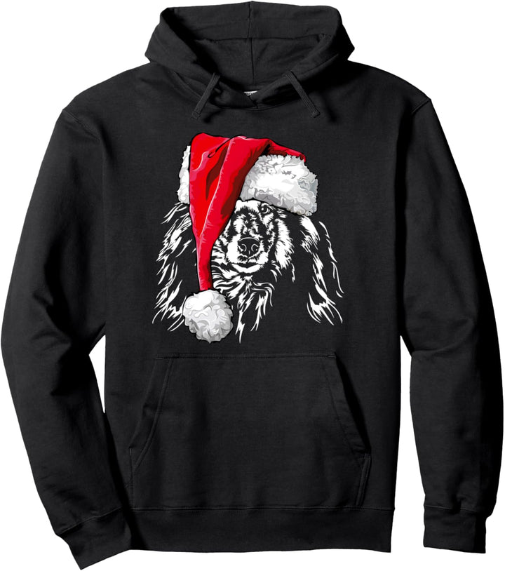 Lustiger Langhaar Collie Weihnachtsmann Weihnachten Hunde Pullover Hoodie