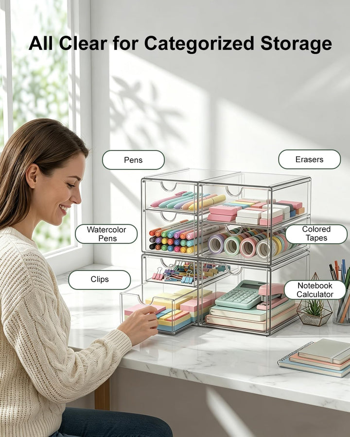 GoMaihe Acryl Schreibtisch Organizer mit 7-Schubladen: 2 Stücke Schubladenbox | Durchsichtig Schmink