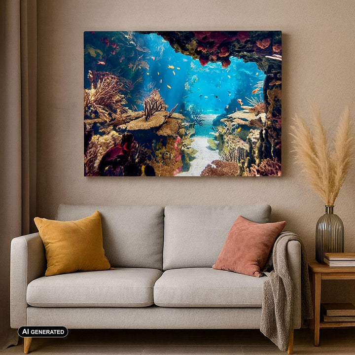 Bilder auf Leinwand 100x70cm Leinwandbild Ozean Riff Fische Koralle Gross Wanddeko Bild Schlafzimmer