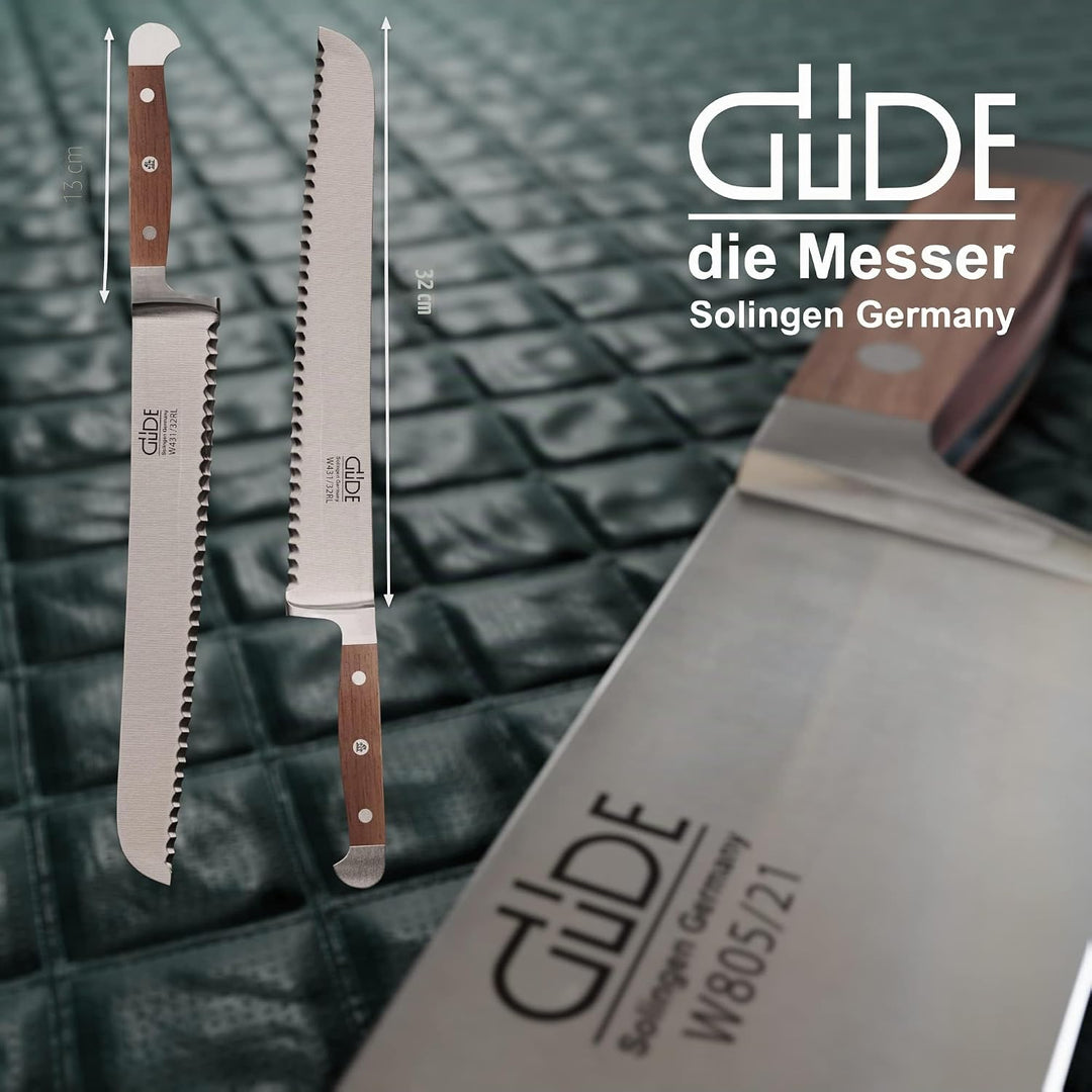 GÜDE Solingen - Brotmesser Links und Rechtshänder geschmiedet, 32 cm, Walnussholz, ALPHA WALNUSS, Do