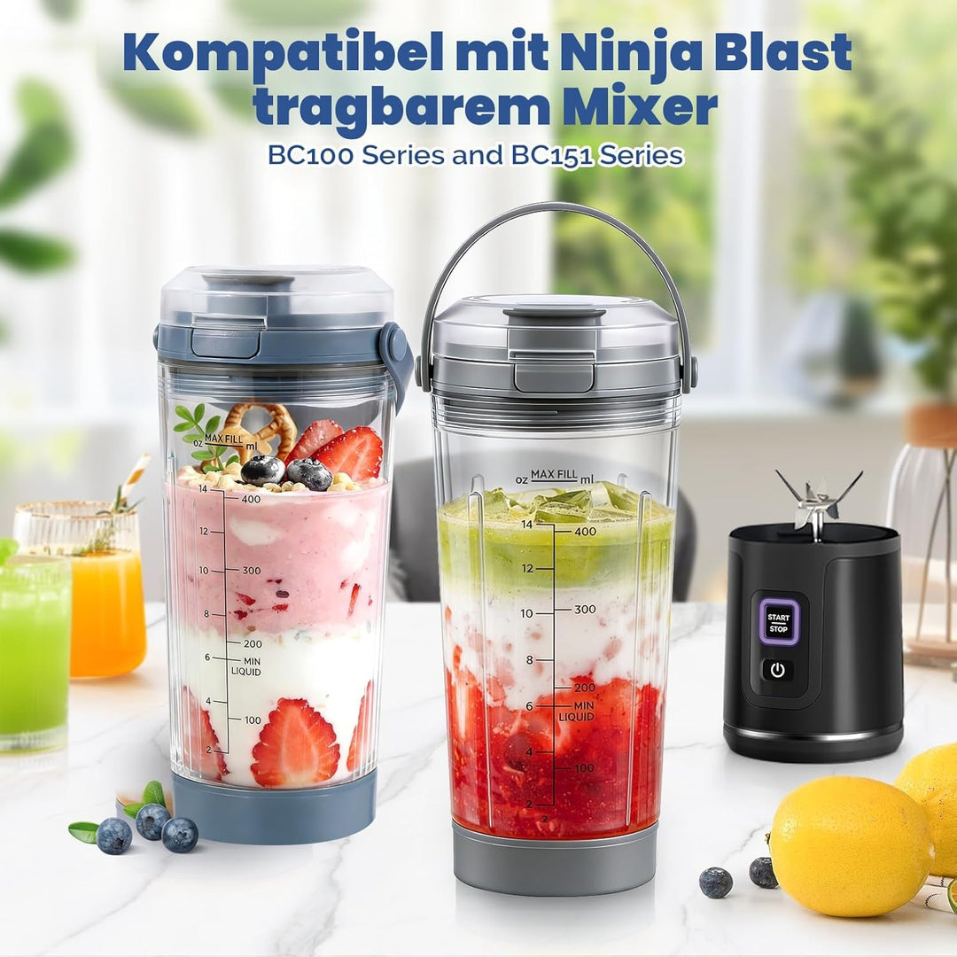 Mixgefäss kompatibel mit Ninja Blast Tragbarer Mixer, 530ml Mixbecher mit Trink- und Auslaufsicherer