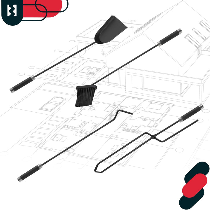 KOTARBAU® 5tlg. Kamingarnitur aus Stahl mit Schwarzem Griff