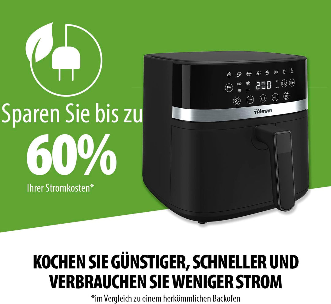 Tristar Digitale Heissluftfritteuse, 6L Kapazität, 8 Programme, LED-Touchscreen, Vorheizen & Shake-E