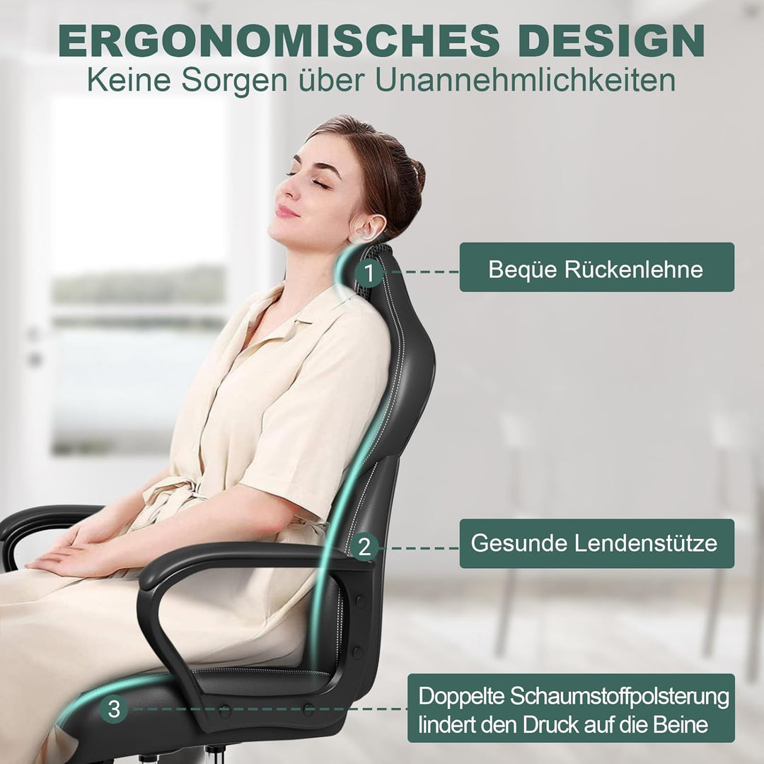 BASETBL, ergonomischer Bürostuhl, PU-Leder, Schreibtischstuhl, Arbeitsstuhl, Gaming-Stuhl mit hoher