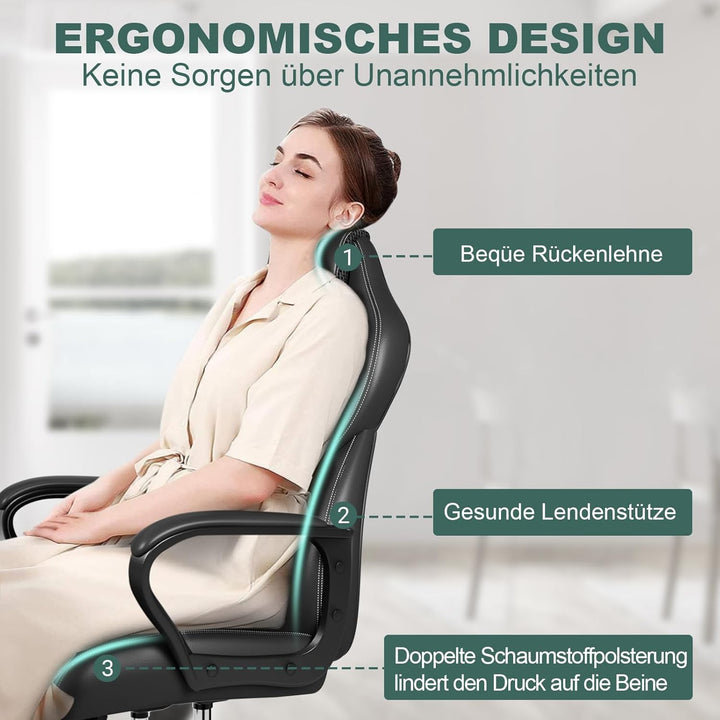BASETBL, ergonomischer Bürostuhl, PU-Leder, Schreibtischstuhl, Arbeitsstuhl, Gaming-Stuhl mit hoher