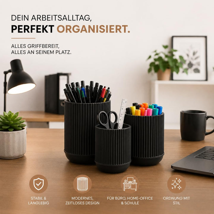 CABU Stiftehalter Schwarz 3er Set – Minimalistischer Schreibtisch Organizer – Multifunktionaler Stif