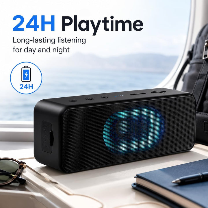 Ortizan Bluetooth Lautsprecher, Musikbox Bluetooth 5.3, Dualen Bass-Treibern, 24H Akku, 6 Lighting E