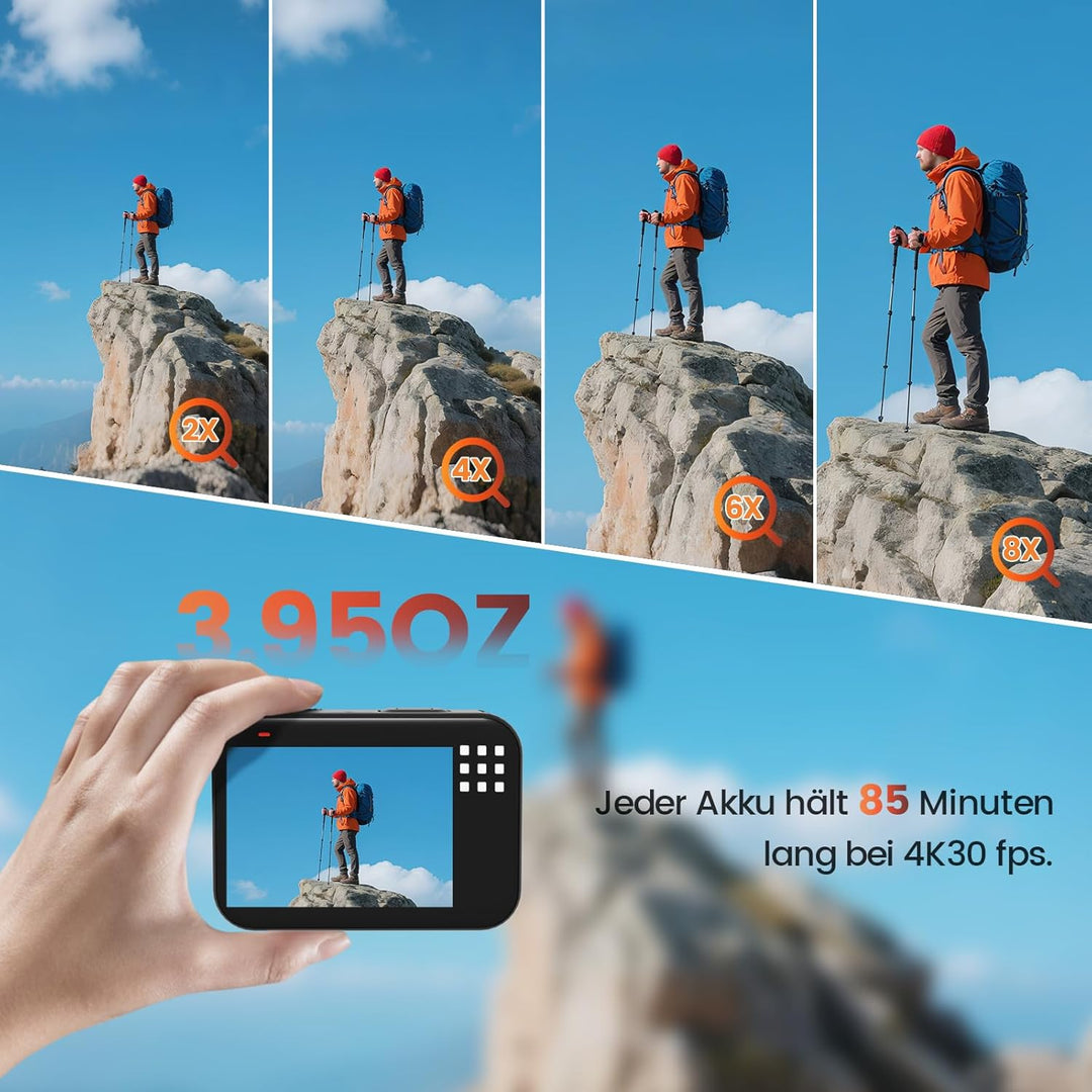 4K 60FPS 48MP Action Cam, 50FT Unterwasserkamera mit Touchscreen, wasserdichte Kamera, EIS Stabilisi