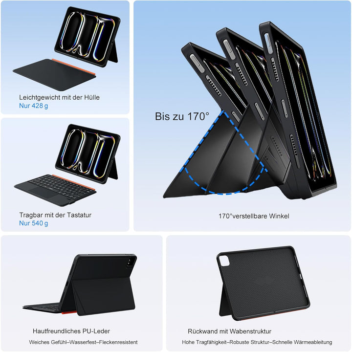 WIWU iPad Pro 11 Hülle mit Tastatur 3 in 1 Magnetische Abnehmbare Tasche Tastatur Ständer Beleuchtet