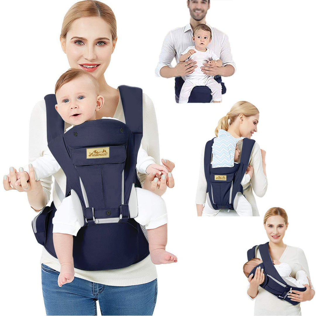 Viedouce Babytrage Ergonomische mit Hüftsitz/Reine Baumwolle Leicht und atmungsaktiv/Multiposition:D