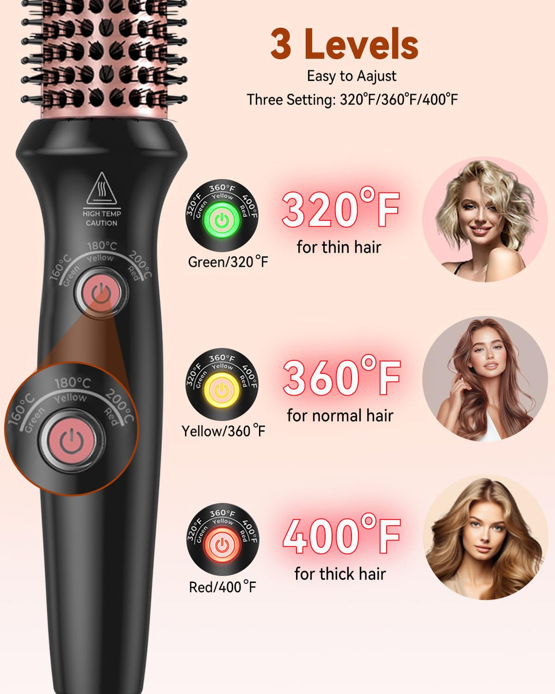 Thermal Brush 3 in 1, Thermobürste Wärmebürste 32mm, UKLISS Rundbürste Kompakt, Lockenbürste Double