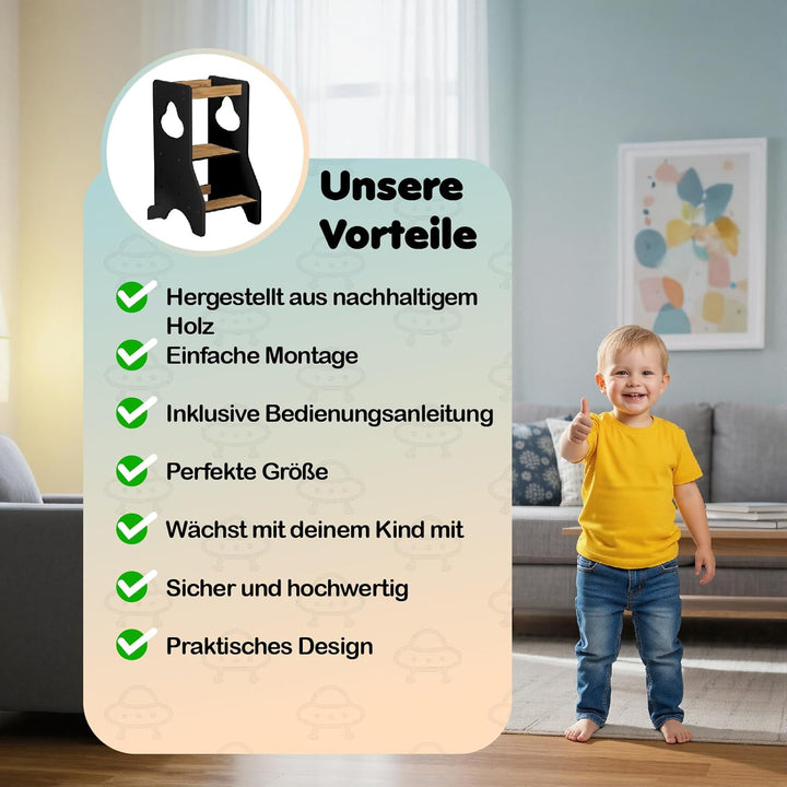 COSYLAND Lernturm ab 1 Jahr - Learning Tower - Höhenverstellbar Montessori Lernturm mit Kippschutz,
