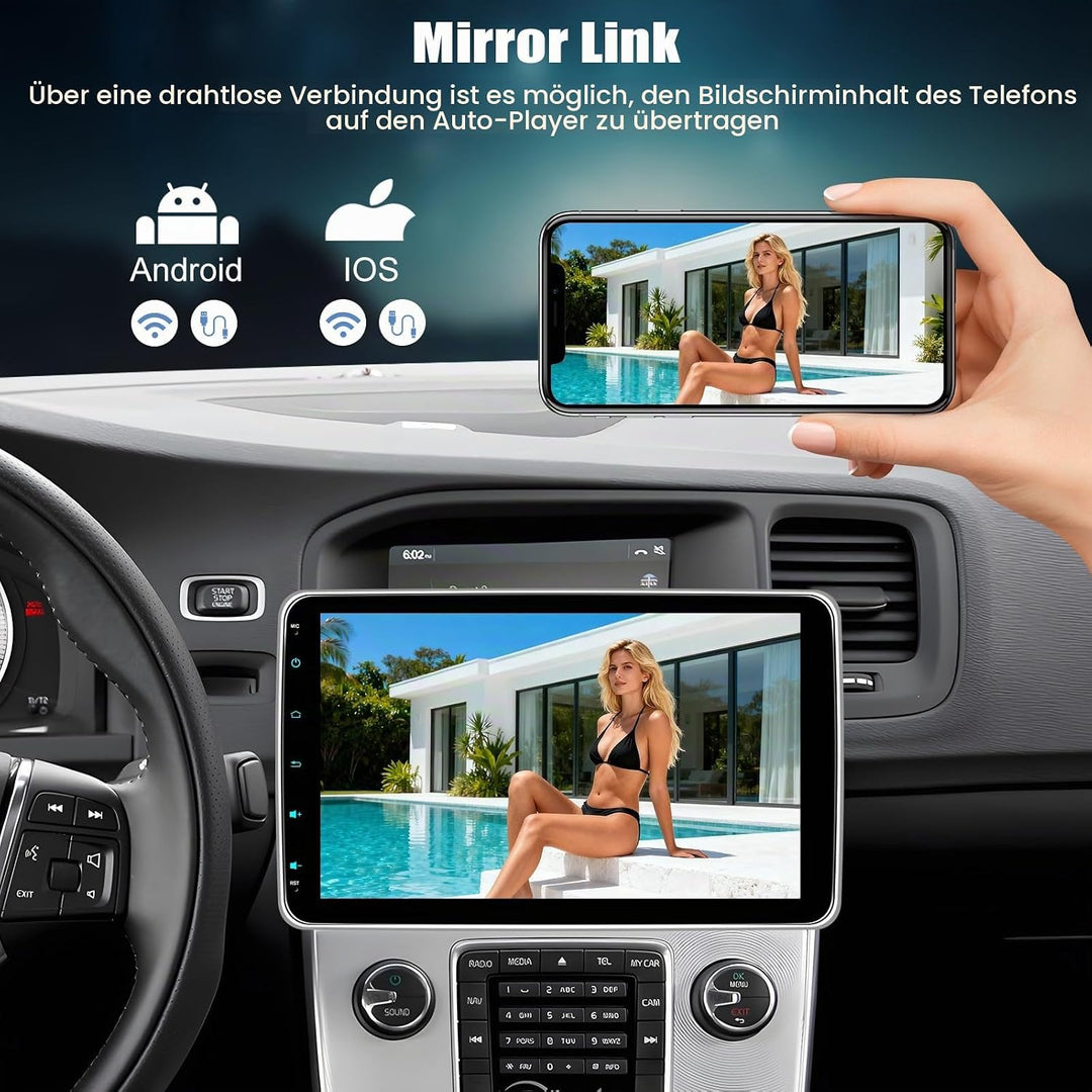 CAMECHO Autoradio mit IPS Bildschirm,10 Zoll 1 Din Apple CarPlay Android Auto Touch Screen Display,