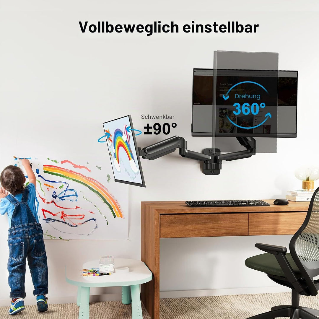 HUANUO Monitor Wandhalterung 2 Monitore, für 17-32 Zoll Bildschirme, Wandhalterung Monitor mit Gasfe