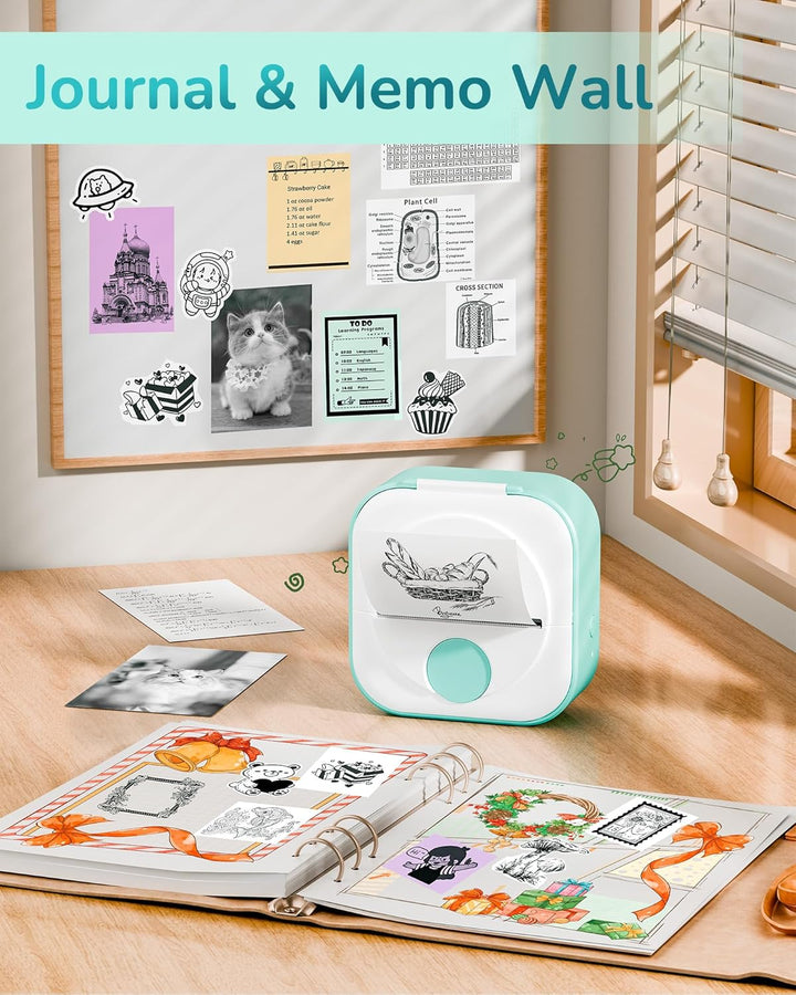 Q02 Mini Drucker- Bluetooth Fotodrucker für Smartphone, Thermodrucker für Lernen, Schulsachen Aesthe