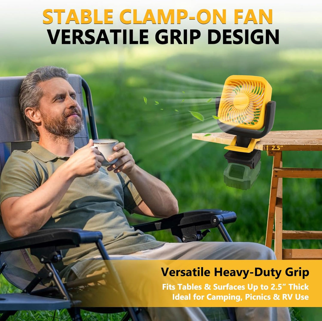 Ventilator zum Anklippen, kompatibel mit Dewalt 20-V-Batterie, tragbarer kabelloser Ventilator mit 3