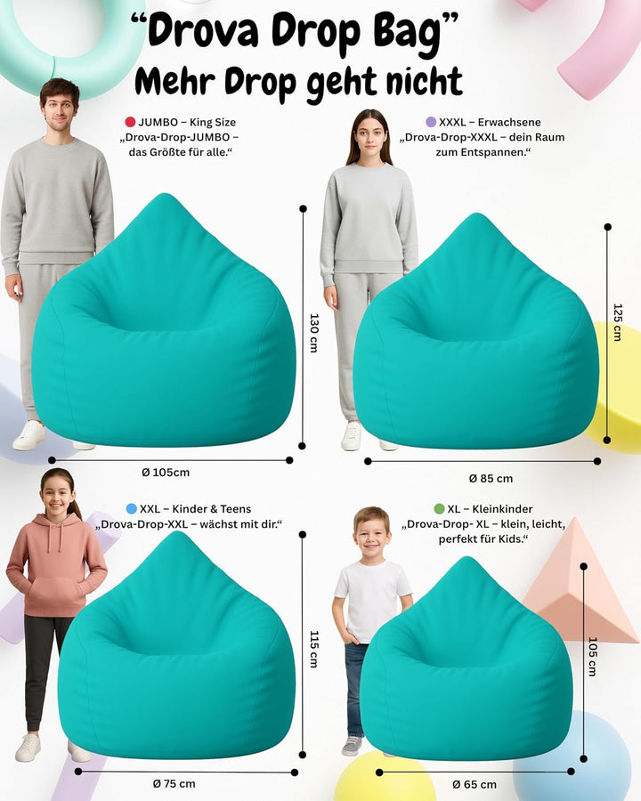 PATCH HOME Patchhome Sitzsack Tropfenform mit Reissverschluss Nachfüllbar - für In &amp; Outdoor - mit S