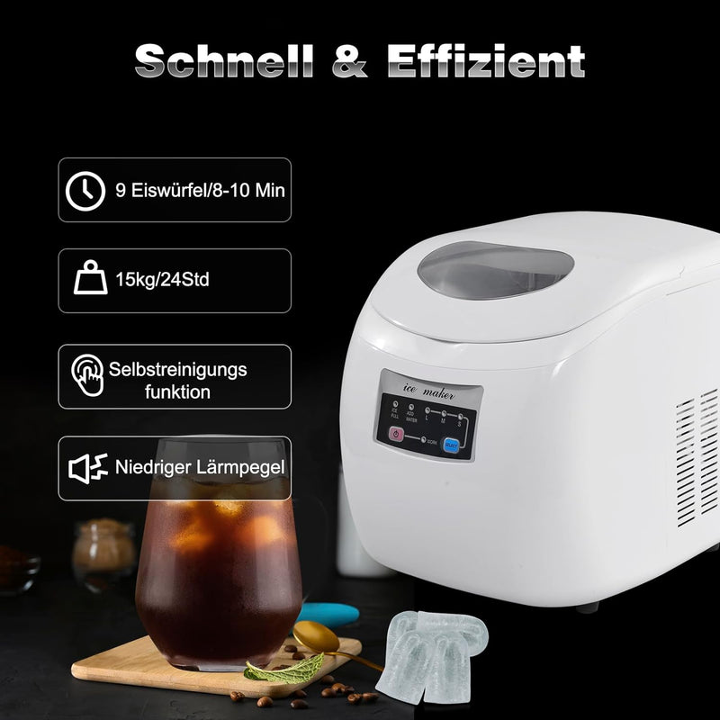 WOLTU Eiswürfelmaschine Eiswürfelbereiter, 12kg/24hrs, 3 Eiswürfel-Grössen, 2,8 Liter Wassertank, Se