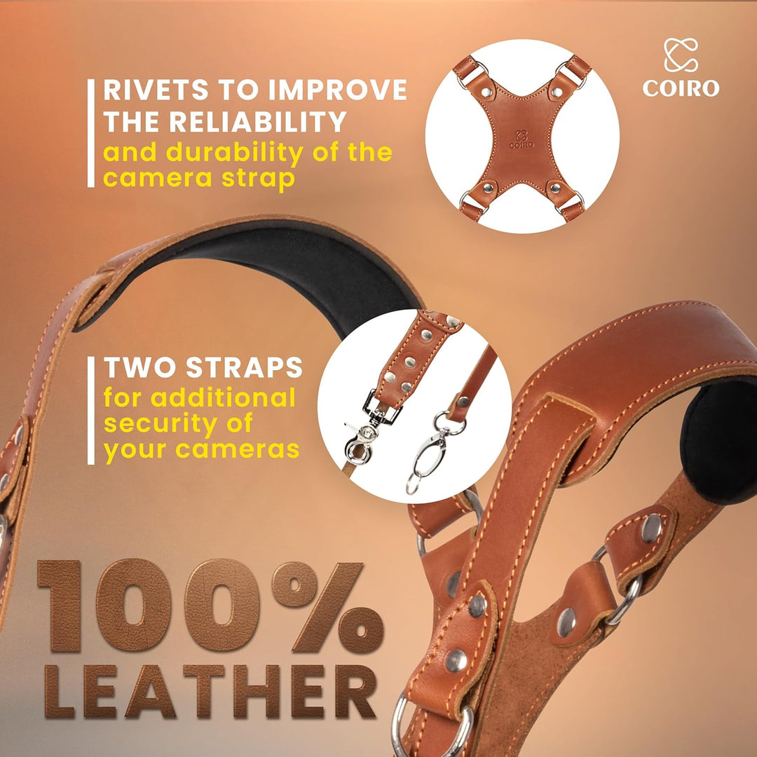 Slim Coiro Kamera-Zubehör Dual Harness Zwei Kameras - Schultergurt Leder Skinny Hellbraun, Skinny He