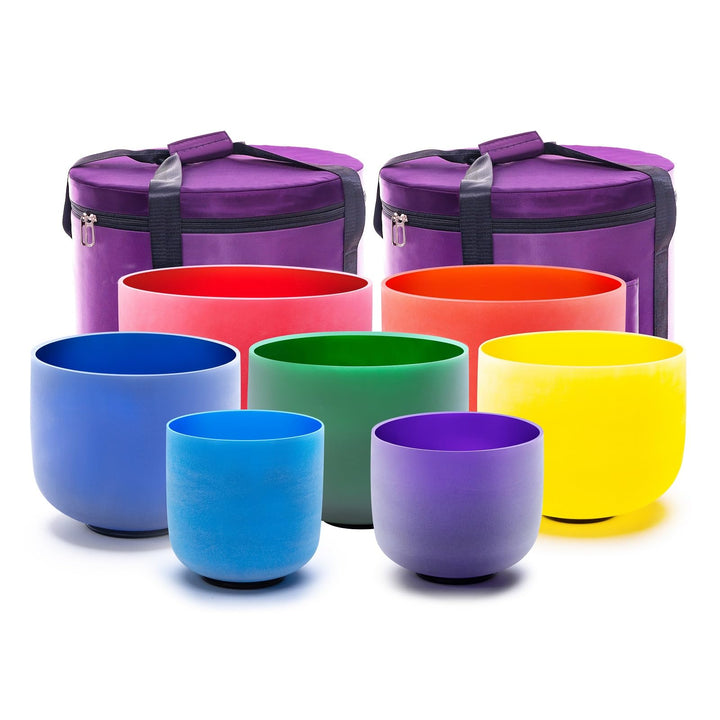 KVKA Chakra Singing Bowls Set 432Hz 7 Colors 6-12 Inch with Heavy Duty Carry Bags and Singing Bowl M