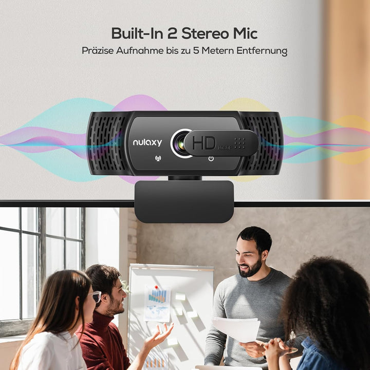 Nulaxy C900 Webcam mit Mikrofon, FHD 1080P Webcam mit Abdeckung, Webcam USB Plug & Play, Laptop PC K