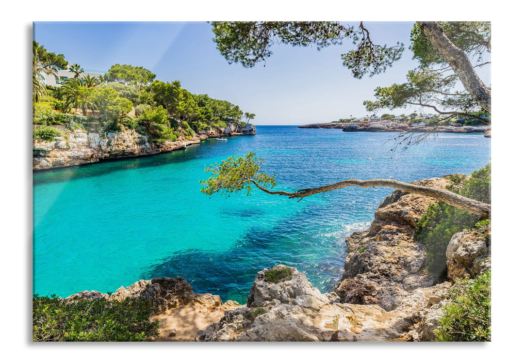 Pixxprint Glasbild | Wandbild aus Echtglas | Mallorca Bay Cove | 60x40 cm | inkl. Aufhängung und Abs