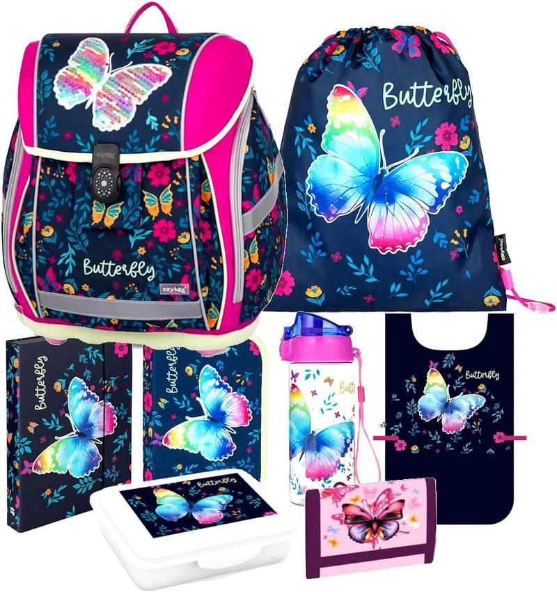 Butterfly Schmetterling 10 Teile Set SCHULRANZEN RANZEN Tornister Federmappe Tasche Schultüte 85 cm
