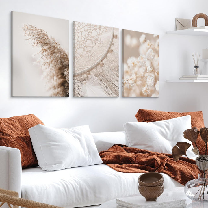 Muralo - Wandbilder Set - Leinwand Bilder Set Aufhängefertig in Boho Stil - das Leinwandbilder Set -