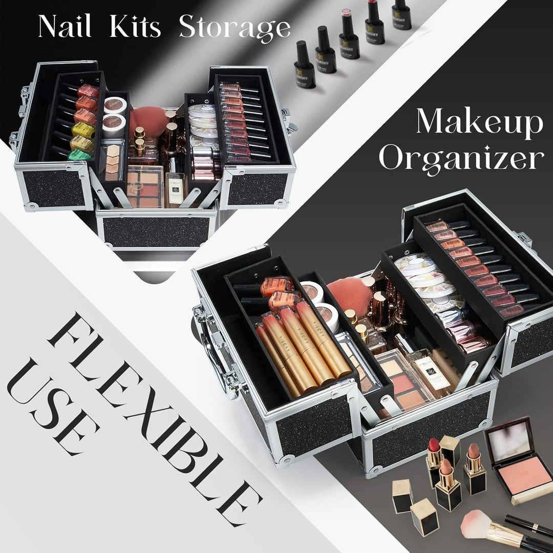 Schminkkoffer Leer Kosmetikkoffer Damen Make up Koffer Abschliessbare Beauty Case Make up Organizer