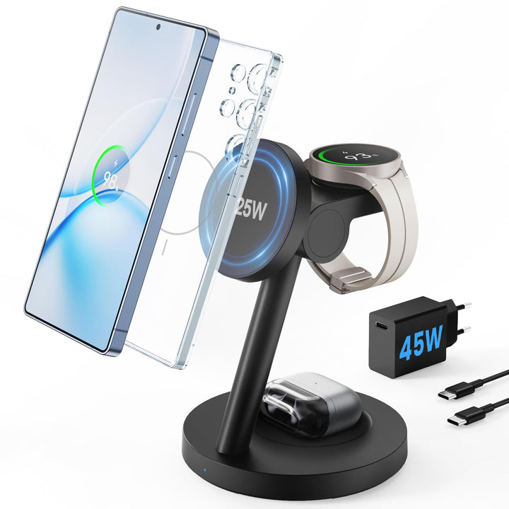 JoyGeek Magnetisch Induktive Ladestation für Samsung 4 in 1, Qi2.2 25W Fast Mag-Safe Ladegerät für G