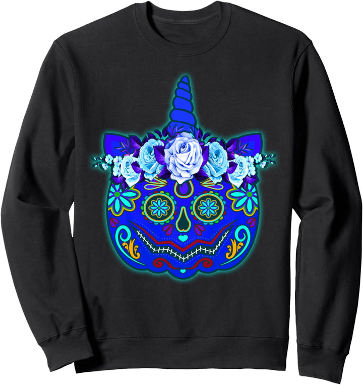 Día de los Muertos Blue Unicorn Pumpkin Girls Women's Gift Sweatshirt