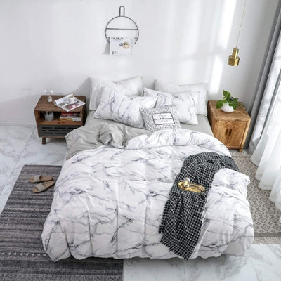 Luofanfei Baumwolle Bettwäsche 135x200 Marmor Optik Weiss Wende Bettwäsche Set Atmungsaktive Baumwol