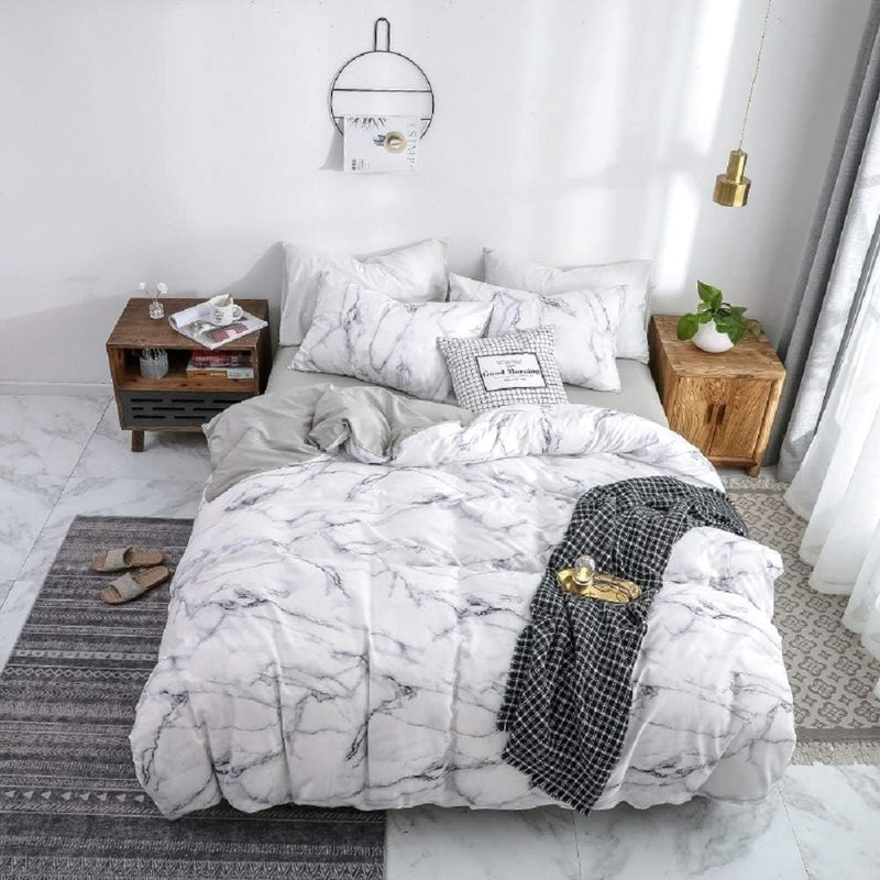 Luofanfei Baumwolle Bettwäsche 135x200 Marmor Optik Weiss Wende Bettwäsche Set Atmungsaktive Baumwol