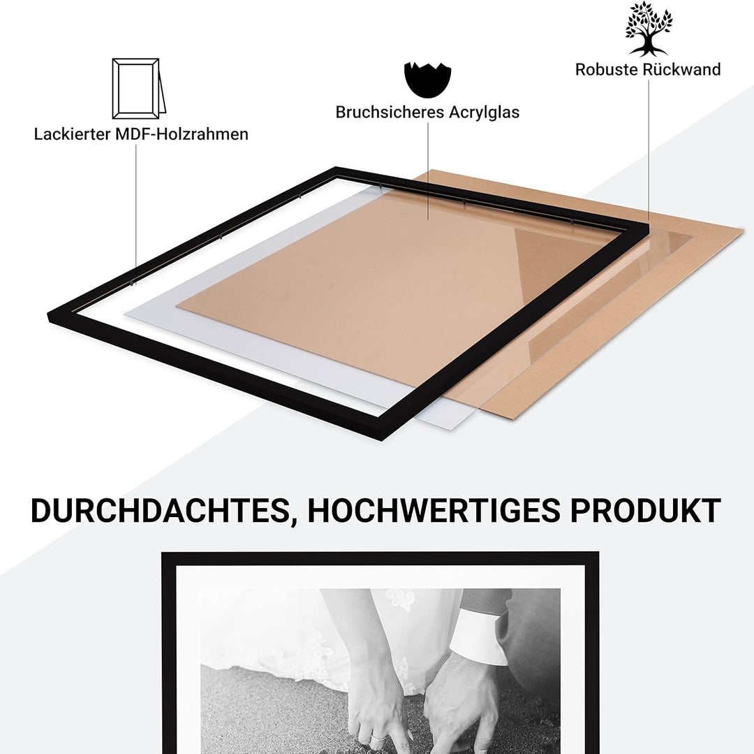 1x Bilderrahmen 60x60 cm Schwarz Rahmen 1-Pack | Dokumentenrahmen, Collage, Poster | MDF Holz-Poster