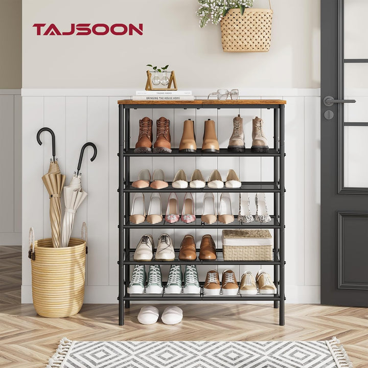 Tajsoon 6-stöckiges, freistehendes Schuhregal für 20–24 Paar Schuhe, X-förmiges, festes Metallgitter
