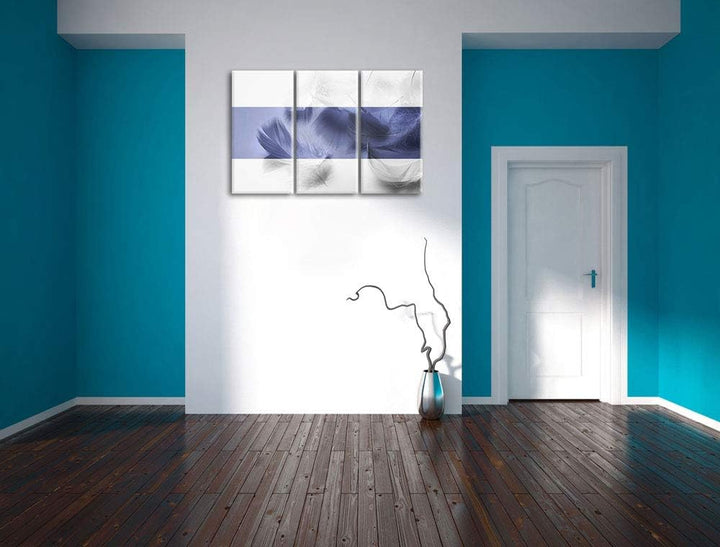 Weisse Federn schwarz/weiss 3-Teiler Leinwandbild 120x80 Bild auf Leinwand, XXL riesige Bilder ferti