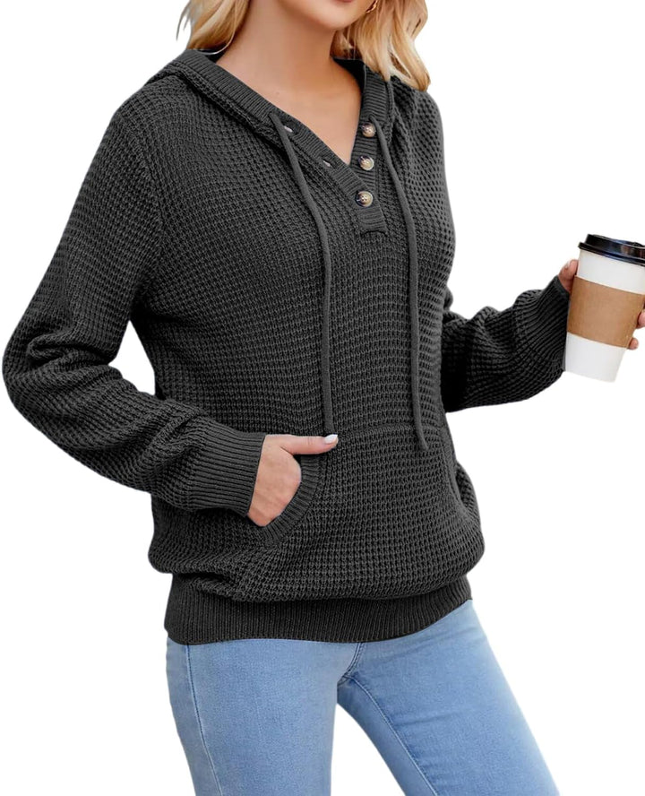 TrendiMax Hoodie Damen Strickpullover Kapuzenpullover Herbst Übergangs Sweatshirt Langarm Pullover D