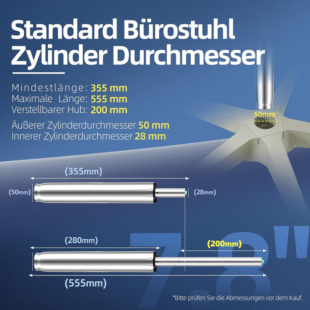 Extra Lang Gasdruckfeder Gesamtlänge 355mm - 555mm, Hoch Gasfeder für Barhocker Hocker Drehstuhl, Hö