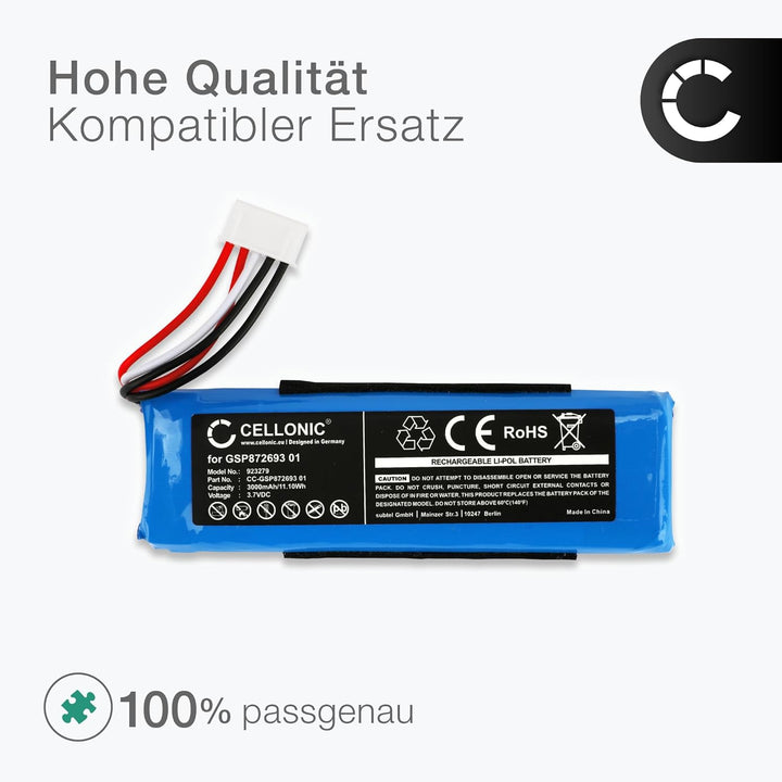 CELLONIC, Lautsprecherakku kompatibel mit JBL Flip 4, Flip 4 Special Edition (3000mAh, 3.7V) 1x + We