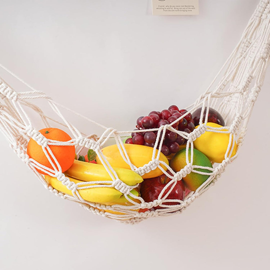Boho-Organizer-Netztasche Obsthängematte für Küche unter Schrank Hängende Obst-Hängematte,ca. 115 cm