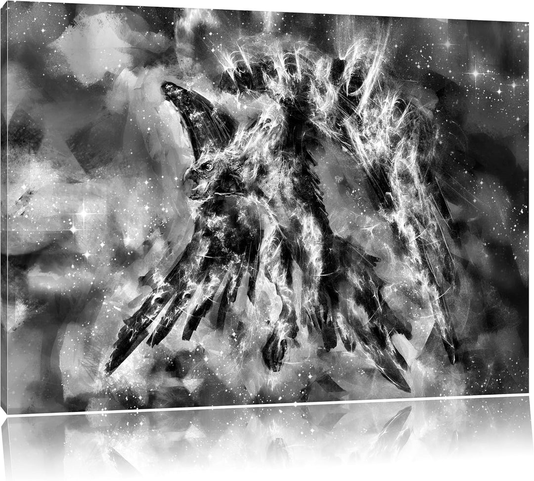 Monocrome, Feuriger Adler, Format: 100x70 auf Leinwand, XXL riesige Bilder fertig gerahmt mit Keilra